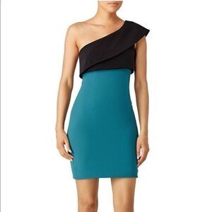 Monique Lhuillier color block one shoulder dress